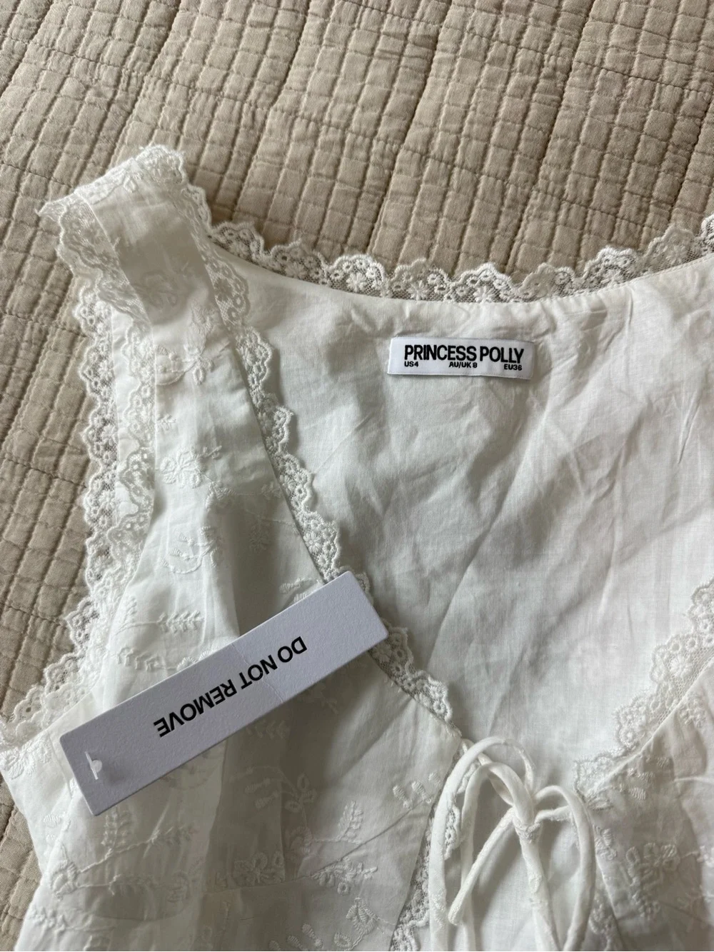 Princess Polly White Lace-Trim Tie-Front Camisole - Picture 4 of 4